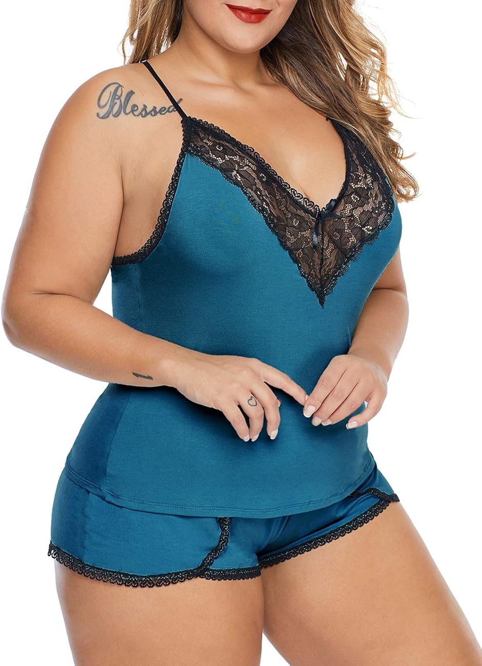 XAKALAKA Women Plus Size Pajamas Cami Shorts Set Nightwear Sexy Lace Lingerie Sleepwear at  Women’s Clothing store