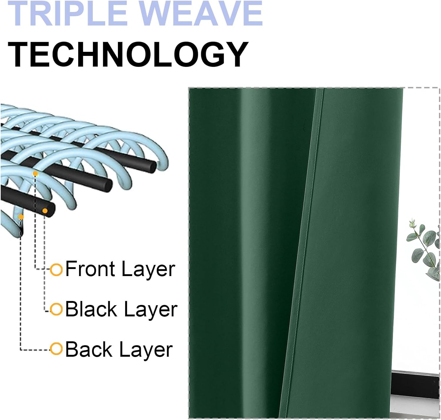 Simplebrand Ava Ever Green Blackout Curtains for Bedroom 84 Inch Length 2 Panels Set, Solid Thermal Insulated Privacy Living Room Window Treatment Curtains Blackout Drapes, W50 x L84 Inch, Ever Green