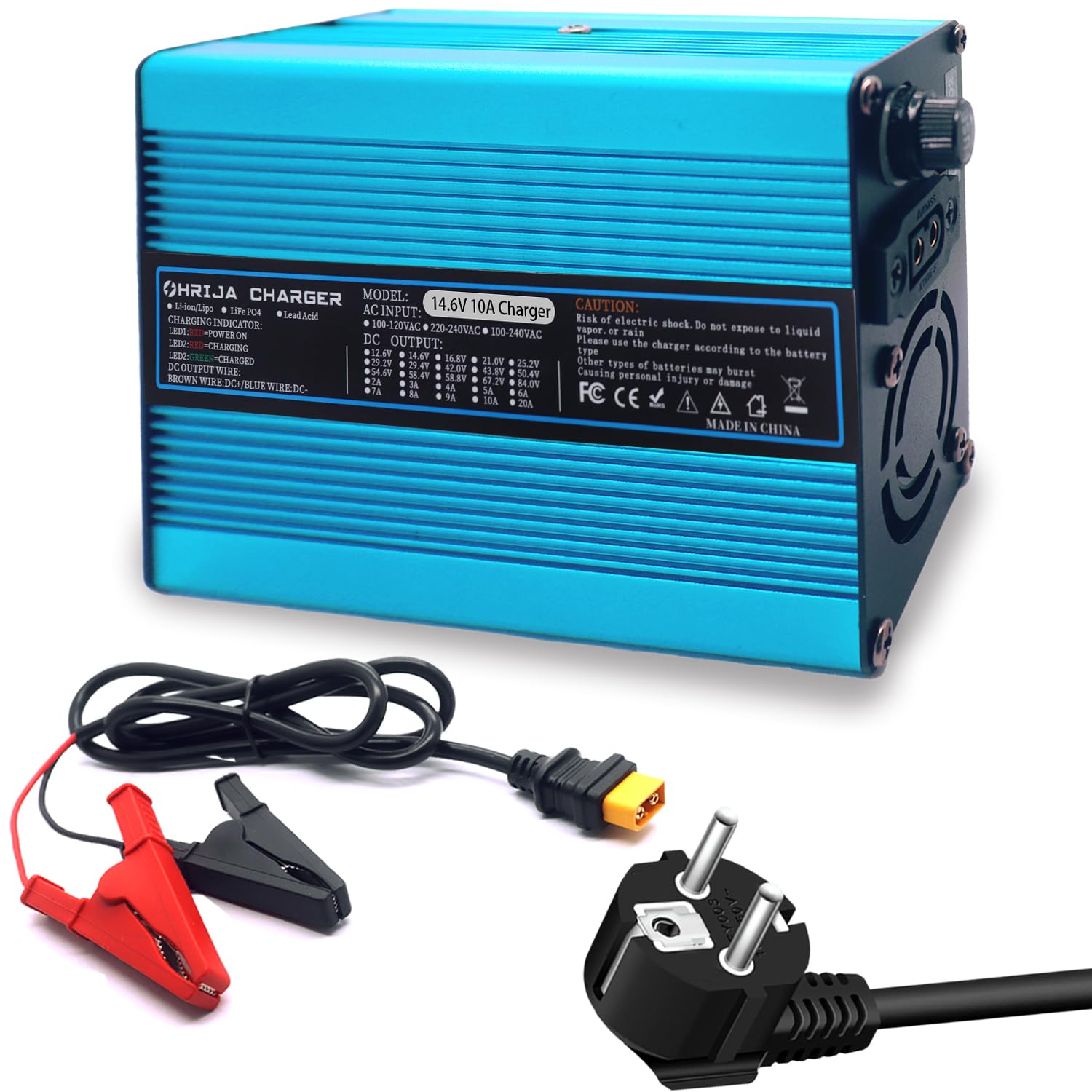 Caricabatterie Intelligente 14,6V 10A, Carica Batterie per Auto, Moto e Altro