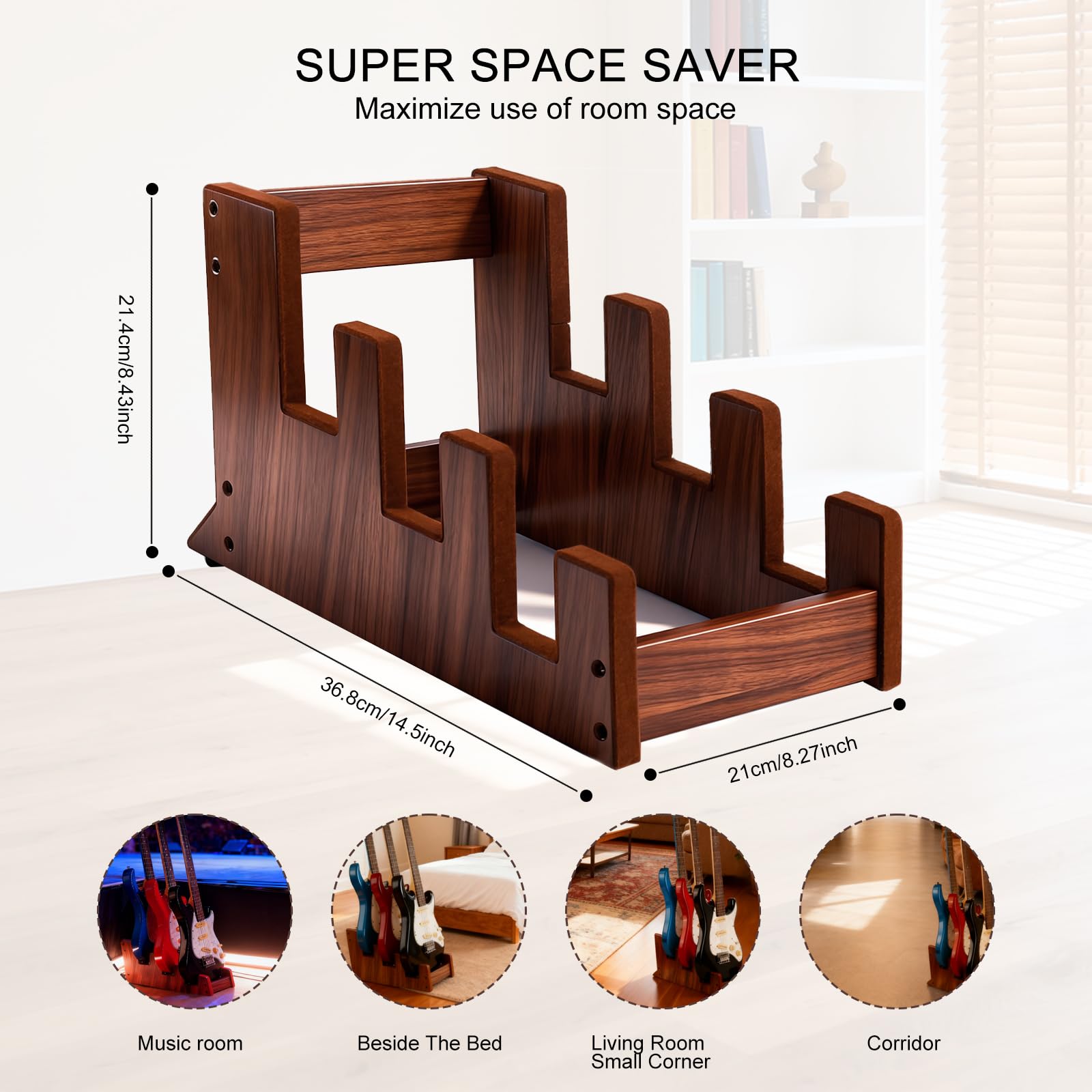 DIDA Soporte de suelo de madera para múltiples guitarras eléctricas, 3 soportes, ahorro de espacio, soporte para guitarra de suelo para casa, estudio, escenario, varias guitarras eléctricas, bajo