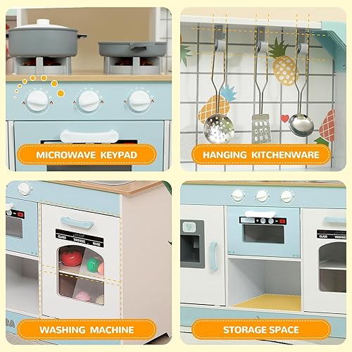 Miniatura 3 de ISBA Play Kitchen Wooden Toy Kitchen Playset Todder Kids Kitchen Chef Pretend Play Set for Toddlers with Cookware Accessories Boys Girls' Gift for