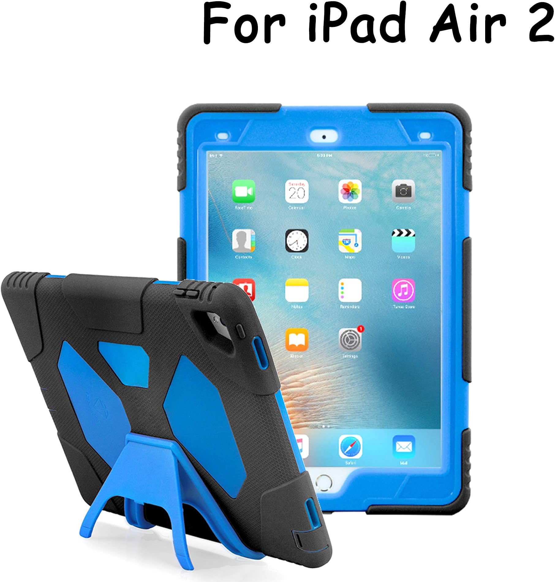 iPad Air 2 Case Full-Body Rugged Silicone Protective Case with Shockproof Drop Proof Protection Cover Case for iPad Air 2 (Black Blue)