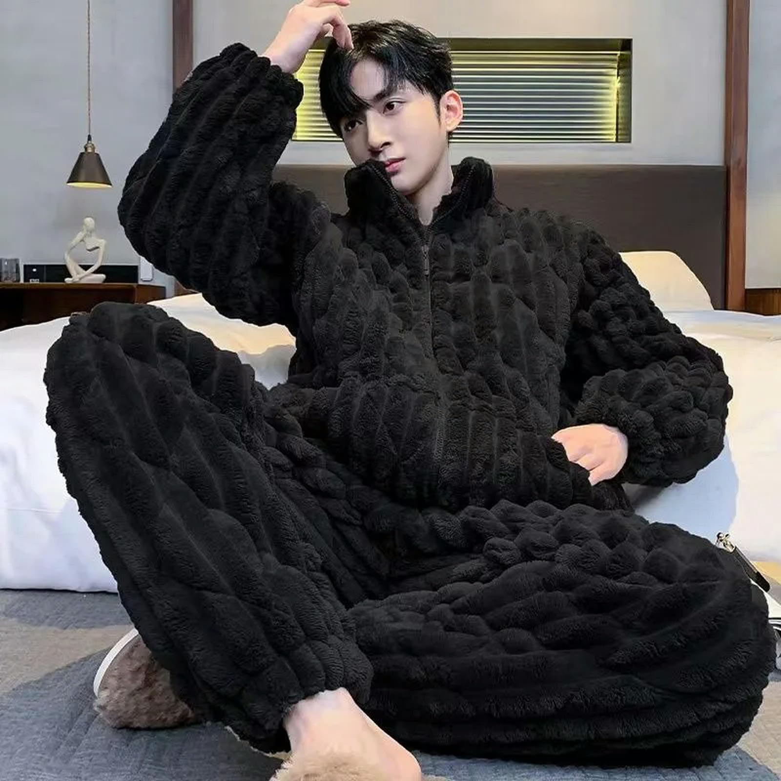MdybF Pijama Hombre Invierno Pajamas Acolchado para Hombres Invierno Invierno Super Cálido Engrosamiento De Ropa De Dormir Juvenil Coral Velvet Premium Zipper Loungewear