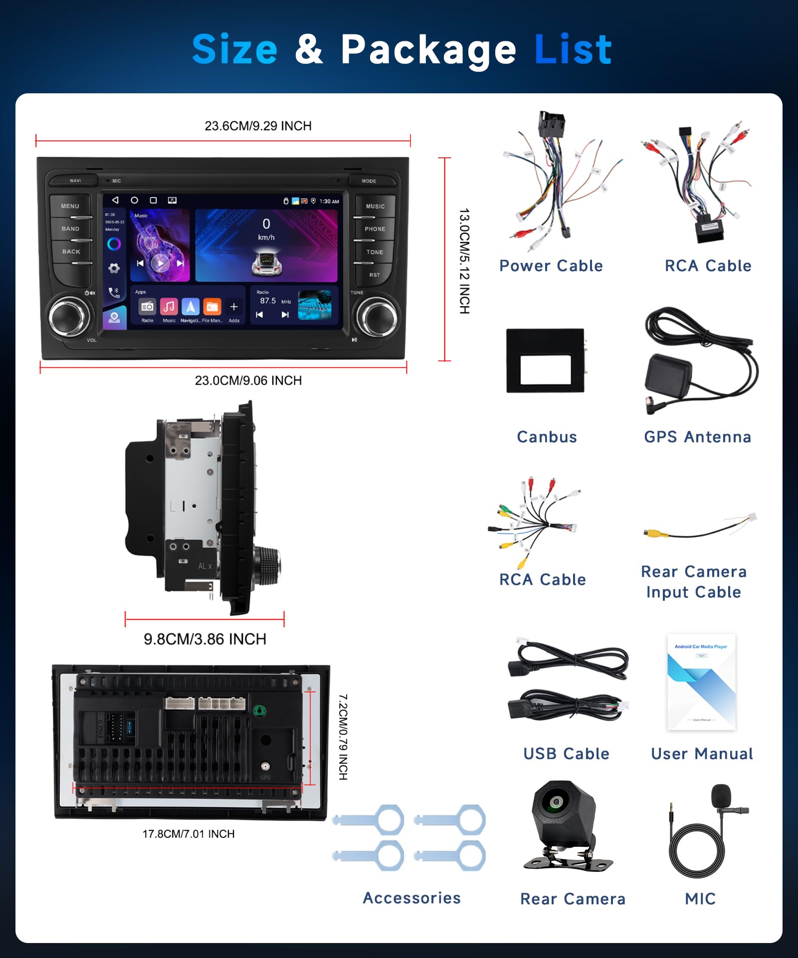VECHTEL Radio samochodowe 4G+64G Android 15 dla Audi A4 S4 RS4 B6/B7 8E 2002-2008, radio samochodowe z systemem Android CarPlay bezprzewodowe, ekran dotykowy 7-calowy GPS Wi-Fi USB Type-C Bluetooth FM