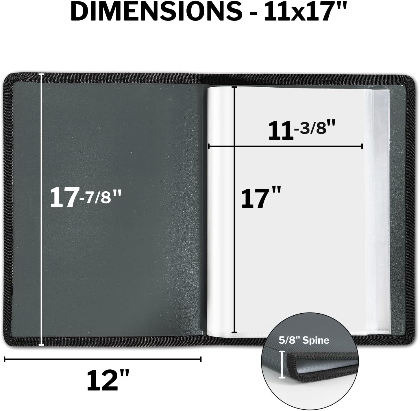 Dunwell 11x17 Portfolio Folder for Artwork - (Dark Silver) Art Portfolio with 24 Art Protector Sleeves, Scrapbook for Kids Art Work, Paintings, Drawings and Watercolors, Tabloid Folder for Photo