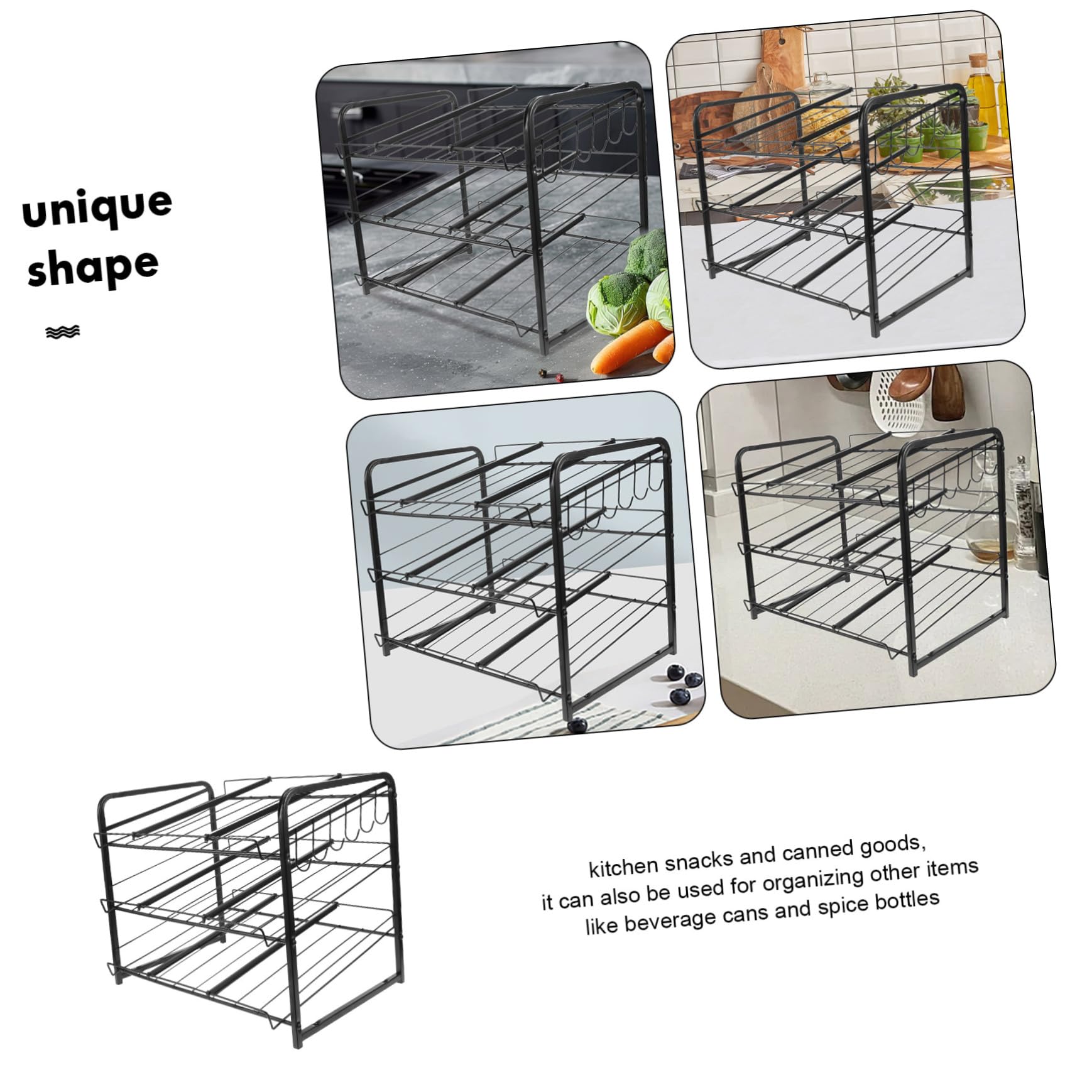 PRETYZOOM Organizador Apilable De Latas De 3 Niveles, Estante para Almacenar Alimentos Enlatados, Acero Resistente Negro, Ajuste Versátil, para Cocina y Despensa, Almacenamiento Doble Capas