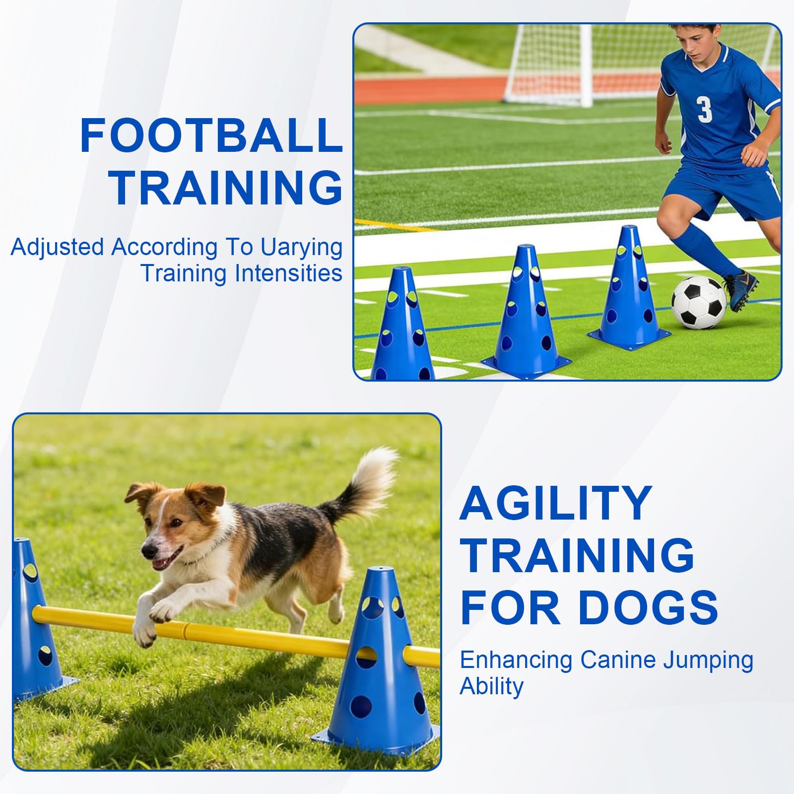Agility Set Cani Piccoli Cavaletti Cani Set Agility Accessori per Addestramento Cani Cavalli, Set di ostacoli per Cani, Set di 10 Coni, 5 Barre per Esercizi di Allenamento
