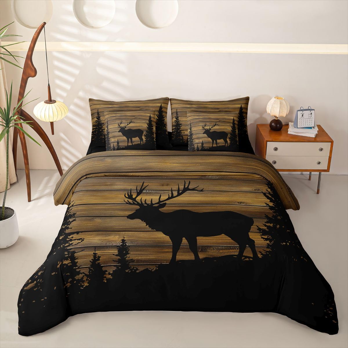 Loussiesd Funda de edredón vintage con ciervos tamaño King, ropa de cama de
