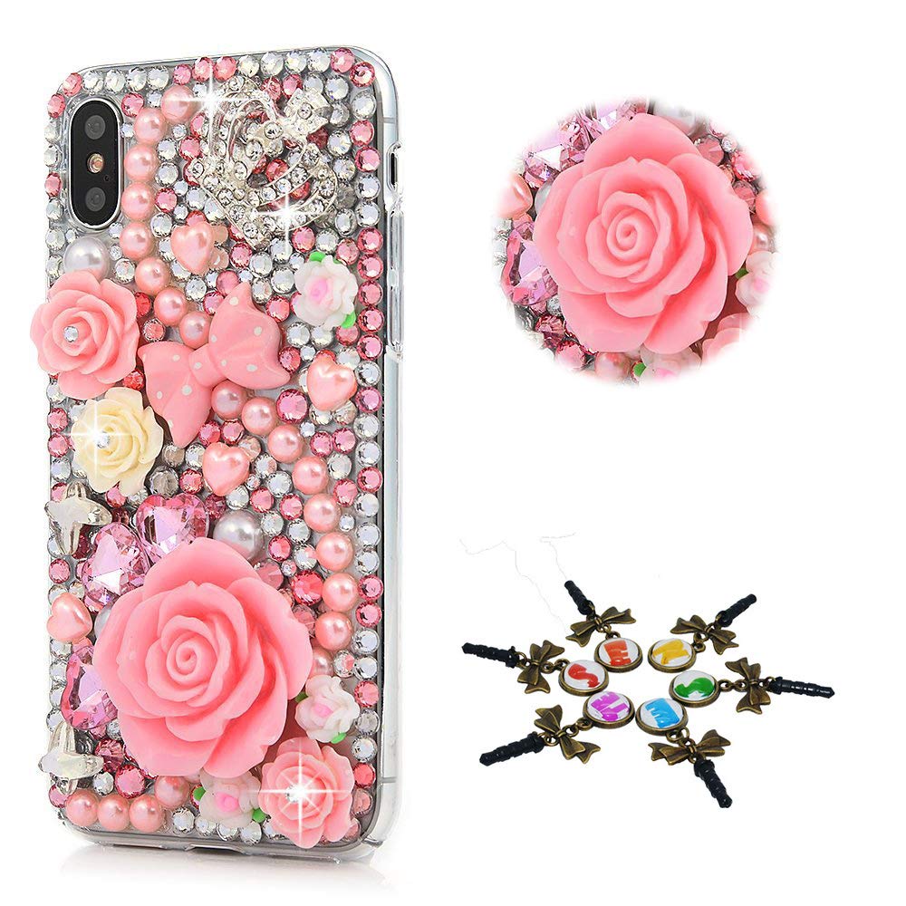 STENES Bling Case Compatible with iPhone 11 - Stylish - 3D Handmade [Sparkle Series] Bling Crown Bows Rose Flowers Design Cover Compatible with iPhone 11 6.1 Inch 2019 - Pink