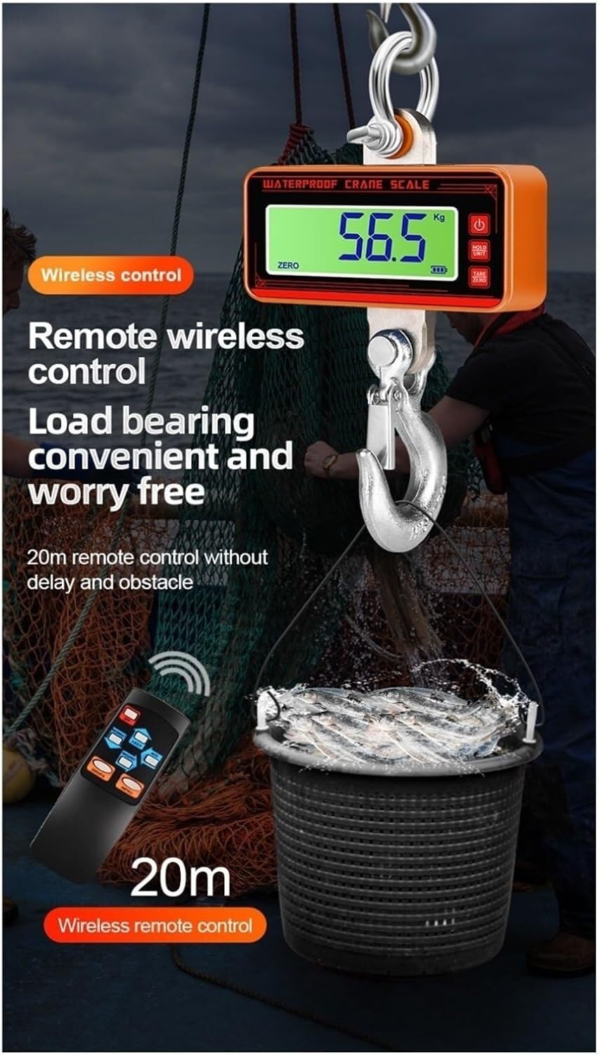 Heavy Duty Crane Scale, Digital Crane Scale, Crane Scale, Digital Crane Scale 1500kg/1000kg/500kg with 65ft Remote Control, Waterproof LED Industrial Hook Scale