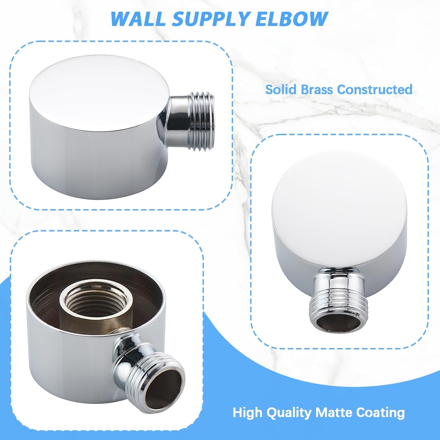 Wall Supply Elbow for Handshower, Brass Round Wall Mount Shower Hose Connectorm1/2"for Handheld Hand Shower-Chrome