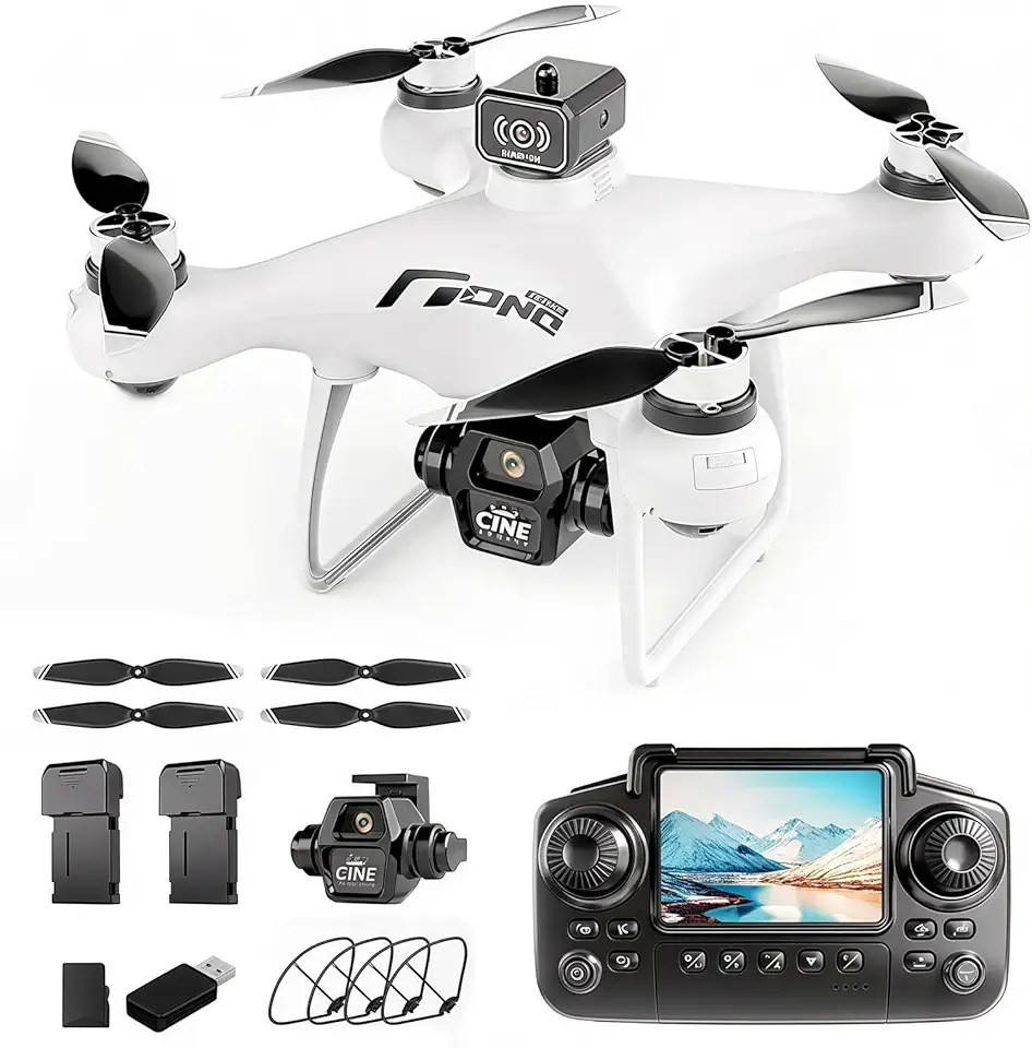 Drone E55 Air com controlador de tela com cartão SD, duas baterias, posicionamento de fluxo óptico, ajuste de velocidade adequado para iniciantes. (2 pilhas - branco)