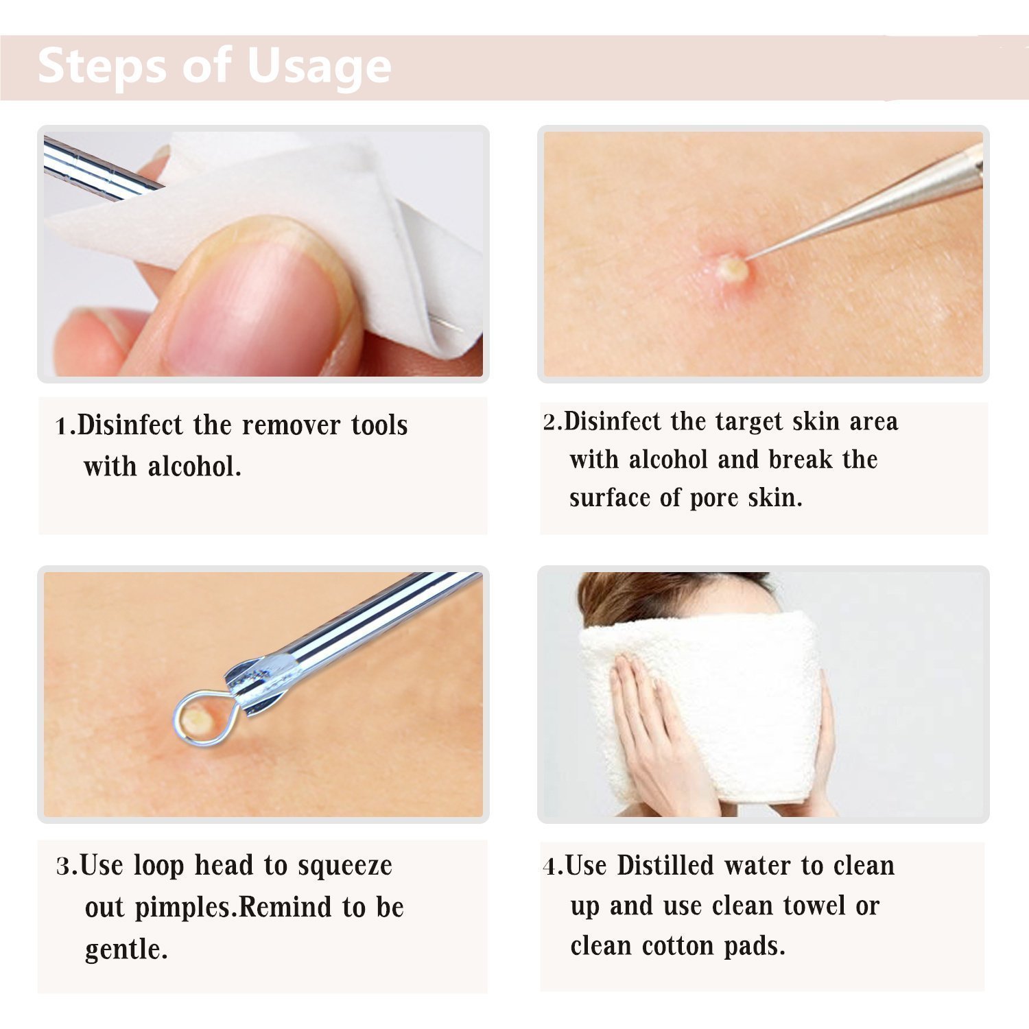 JPNK Blackhead Remover Comedones Extractor Acne Removal Kit for Blemish, Whitehead Popping, Zit Removing for Nose Face Tools with a Leather bag (6 Pcs, 3 Tweezers Pack)