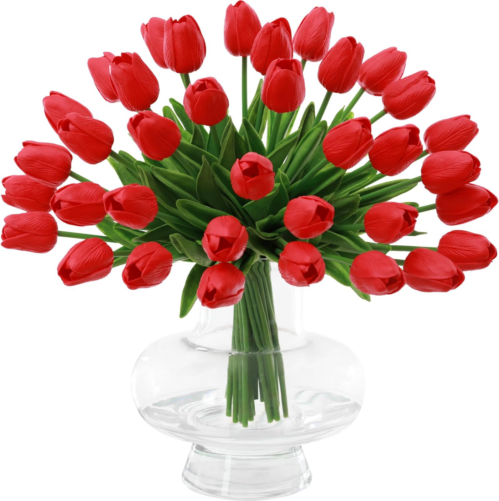 Red Fake Tulips Artificial Flowers - 12 Pcs Artificial Silk Red Tulips Faux Flowers with Stems for Home Wedding Hotel Office Centerpiece Decor