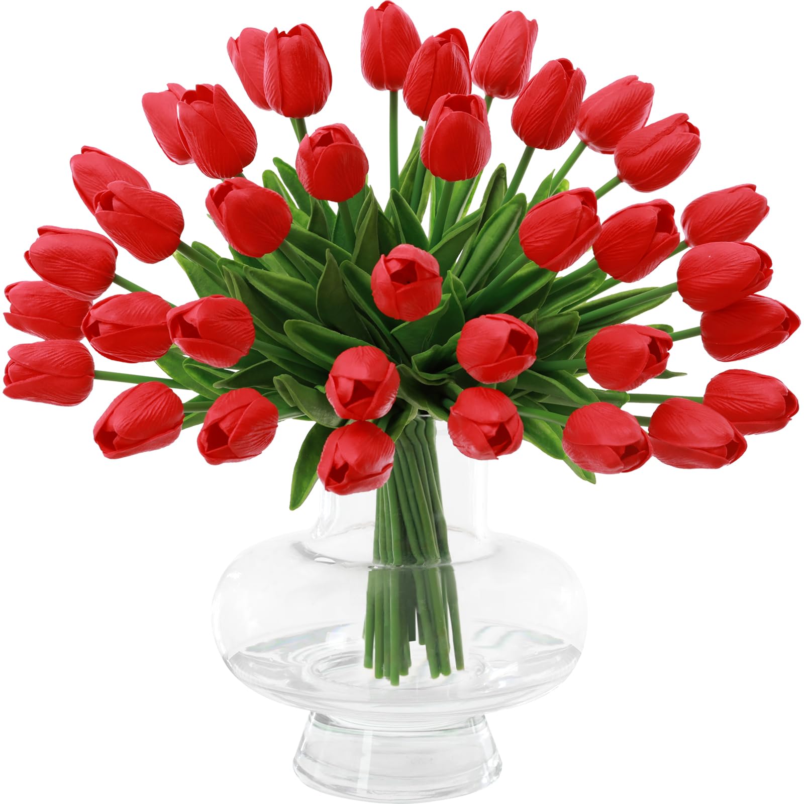 Red Fake Tulips Artificial Flowers - 12 Pcs Artificial Silk Red Tulips Faux Flowers with Stems for Home Wedding Hotel Office Centerpiece Decor