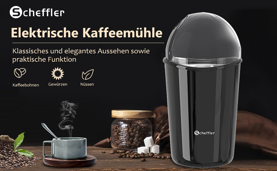 Scheffler Kaffeemühle 200W Elektrische Kaffeemühle für Bohnen, Nüsse und Getreidemühle mit 304 Edelstahlmesser 50g… – Bild 7