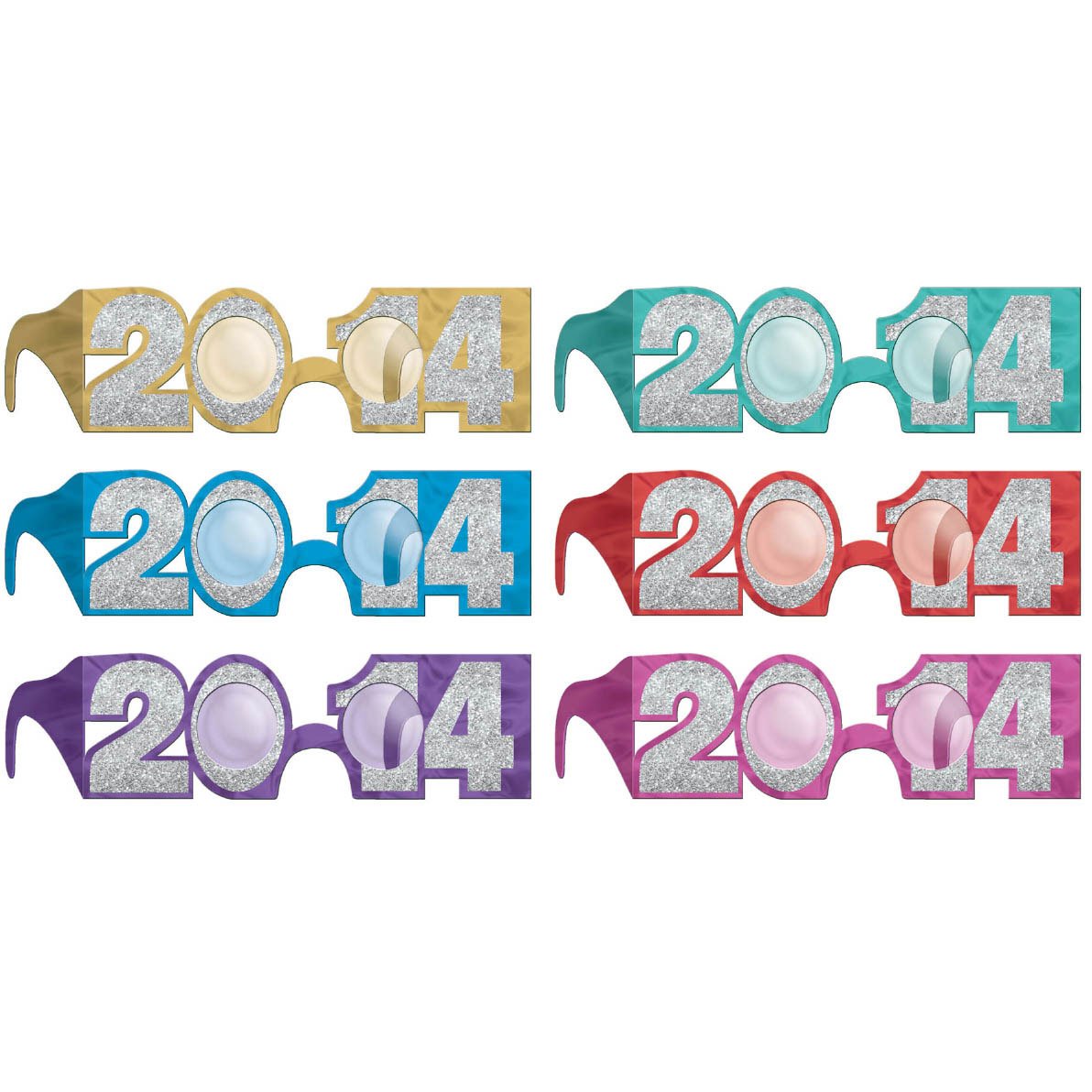 2014 Jewel Tone Glitter Paper Glasses (6 Pack)