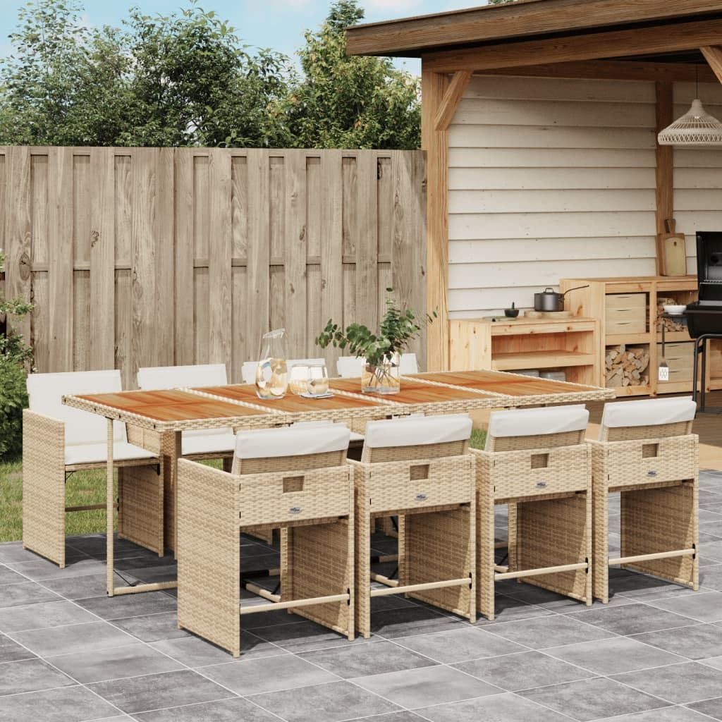 Destockage mobilier de Jardin,salon,salon Jardin Enfant,Ensemble à Manger de Jardin et Coussins 9 pcs Beige Poly rotinConvient pour Les Jardins, Les Salons et Les patios