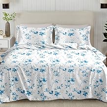 300 TC Cotton Bed Sheet for Double Bed with 2 Pillow Covers - King Size, 108x108 Inches, Soft & Breathable, Premium Cotton King Size Bed Sheet, Ideal for Modern Bedrooms (Blue Spring)
