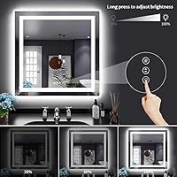 Vista 4 de LOAAO Espejo de baño LED de 32 x 32 pulgadas con luces, antiniebla, regulable, retroiluminado + iluminado frontal, espejo de tocador de baño