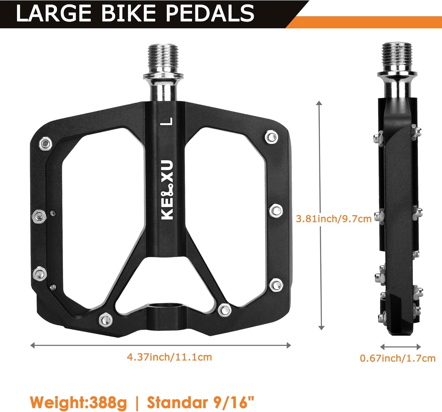 Mountain Bike Pedals 9/16", 3 Sealed Bearings Non-Slip Bicycle Pedals Aluminum CNC Machined Wide Flat Pedals for Road Bike MTB