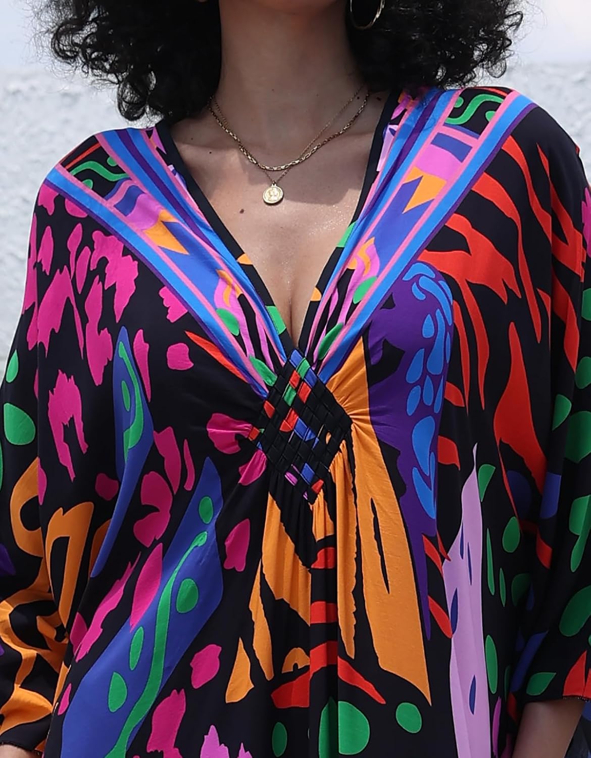 Plus Size Kaftan Dresses for Women Loose Batwing Sleeve Bathing Suit Cover Up Lightweight Loungewear - Image 4