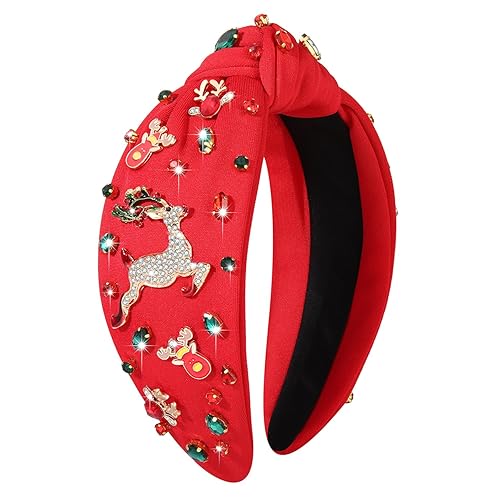 Miniatura 8 de MOLOCH Diadema de Navidad para mujer, diseño de árbol de Navidad, lazo de copo de nieve, diadema anudada de cristal con joyas, decoración de