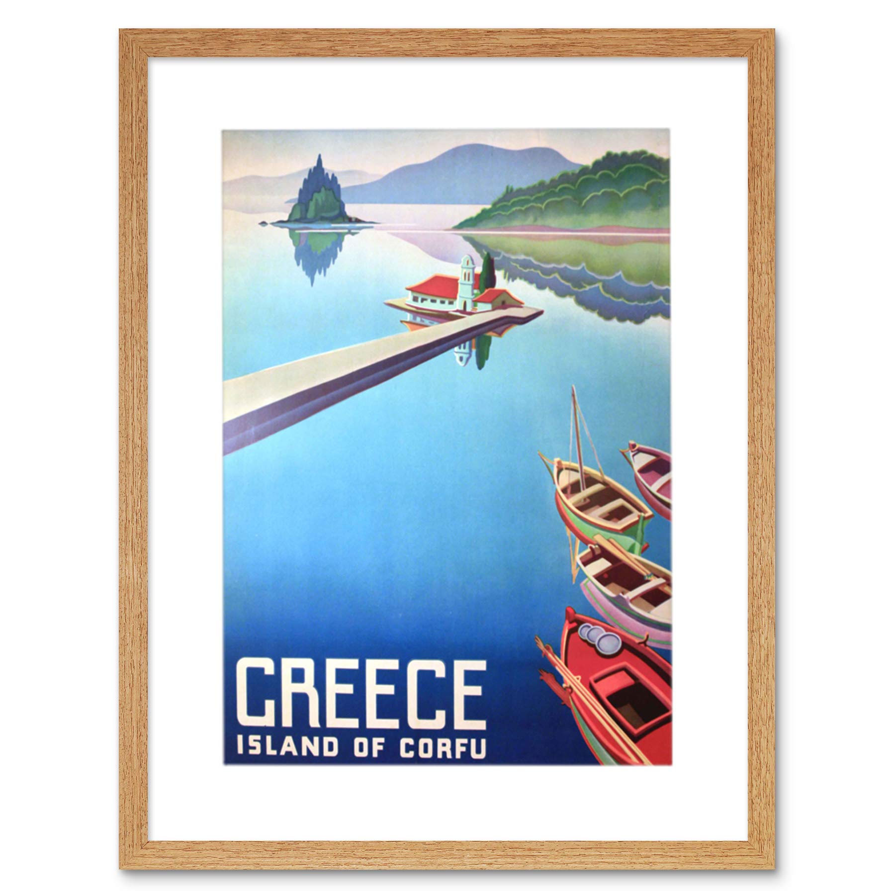 Wee Blue Coo Travel Island Corfu Greece Boats Pier Framed Wall Art Print
