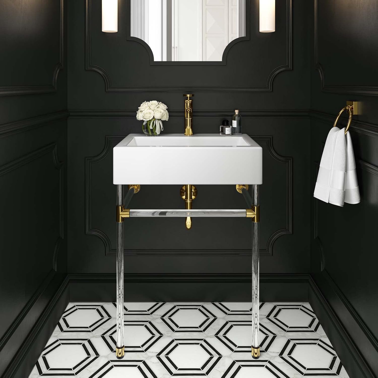 Modway Redeem 24" Wall-Mount Acrylic Bathroom Vanity in Clear White