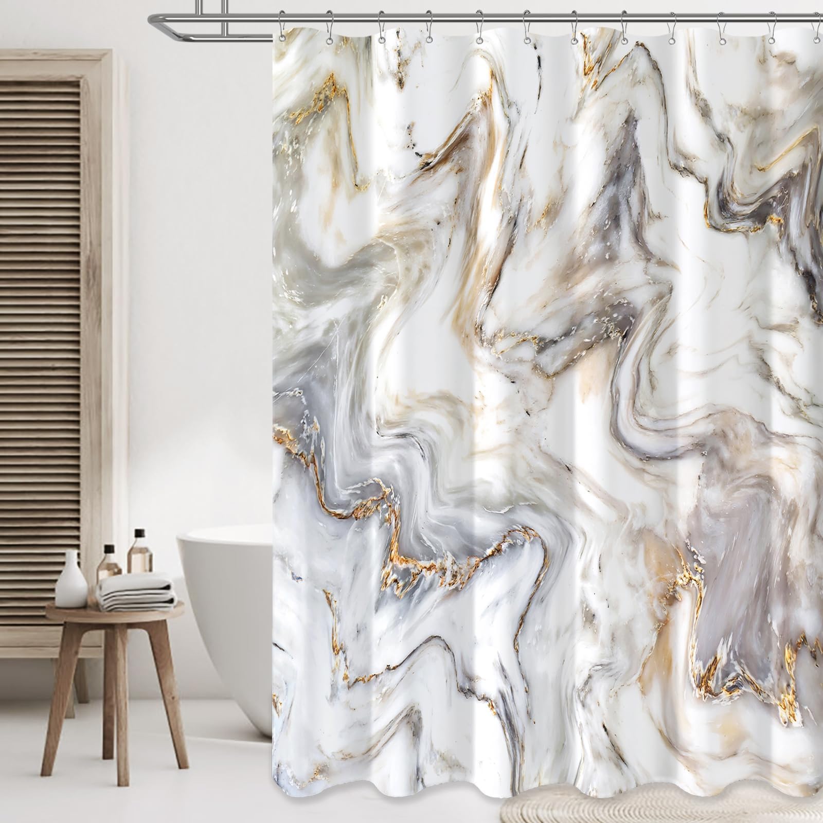 ChicAbode Grey Gold Marble Shower Curtain, Abstract Modern Decorative Fabric Shower Curtain Set, Modern Luxury Fabric Shower Curtain for Bathroom Decor, Waterproof Cloth Shower Curtains, 72x72inch