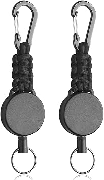 Uniclife 2 Pack Retractable Keychain, Retractable Key Holder, Heavy Duty Badge Reel for Keys and ID Card, Extendable Badge Holder Clip with Carabiner Paracord and Key Ring