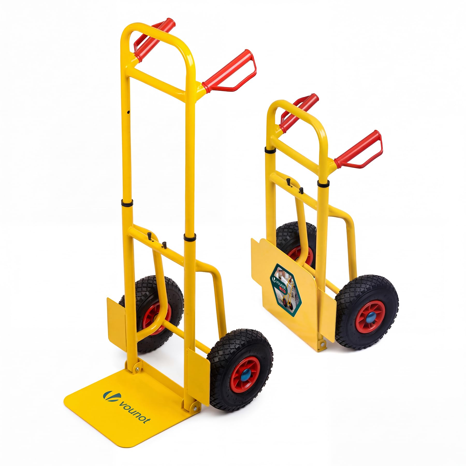 VOUNOT® Diable Pliable Charge Max. 200 kg Structure Renforcée Chariot de Manutention avec Roues Pneumatiques Diable de Transport avec Poignées Ergonomiques pour Déménagement Livraison Entrepôt Jaune