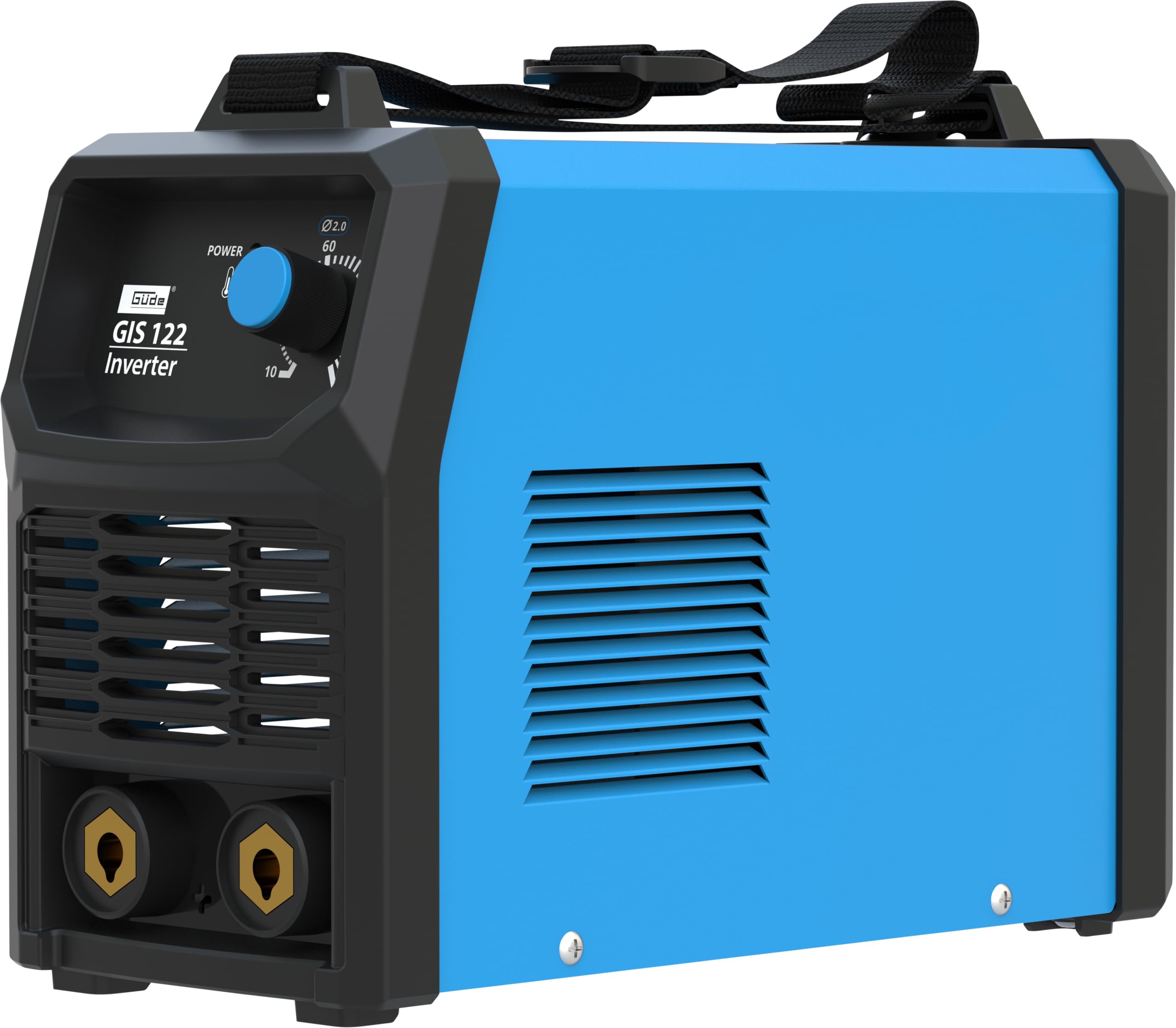Güde GIS 122 - Soldadora inversora (230 V, 16,7 W de potencia de ralentí, 3,6 kVA máx. potencia de red, rango de regulación de 10-120 A, incluye soporte para electrodos, abrazadera de tierra, martillo