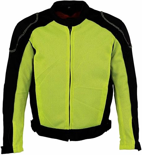 Miniatura 8 de Milwaukee Leather MPM1790 - Chaqueta blindada de malla para hombre, color negro y verde neón, con chaqueta extraíble para lluvia