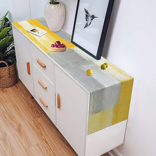 Miniatura 6 de Emvency Camino de mesa abstracto amarillo, pintura artística moderna gris y blanca para cocina, mesa de café, cenas familiares, fiestas, bodas,