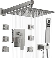 Vista 19 de BWE Grifo de ducha negro de 10 pulgadas, cuadrado de lujo, sistema de ducha mezclador de lluvia, juego completo de 2 funciones, equilibrio