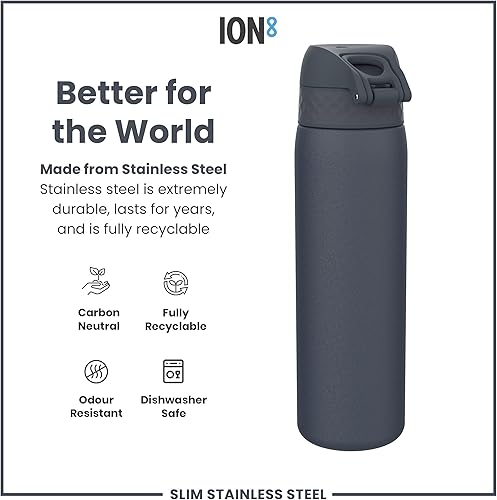 Miniatura 5 de Ion8 Botella de agua de acero, 20.3 fl oz20 onzas, a prueba de fugas, fácil de abrir, bloqueo seguro, apto para lavavajillas, tapa abatible, se