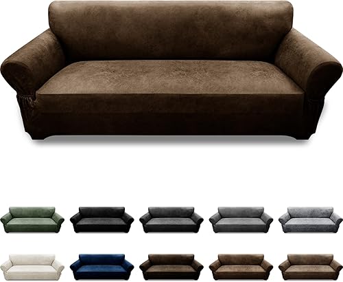 Miniatura 66 de Fundas para sillón con cojines en forma de T de 2 piezas, apariencia de cuero, funda para sofá, funda para silla, protector elástico para muebles,