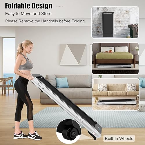 Miniatura 4 de GYMAX Caminadora plegable para debajo del escritorio, 4.75 HP 2 en 1 con control de frecuencia cardíaca, control de aplicación, pantalla táctil LED