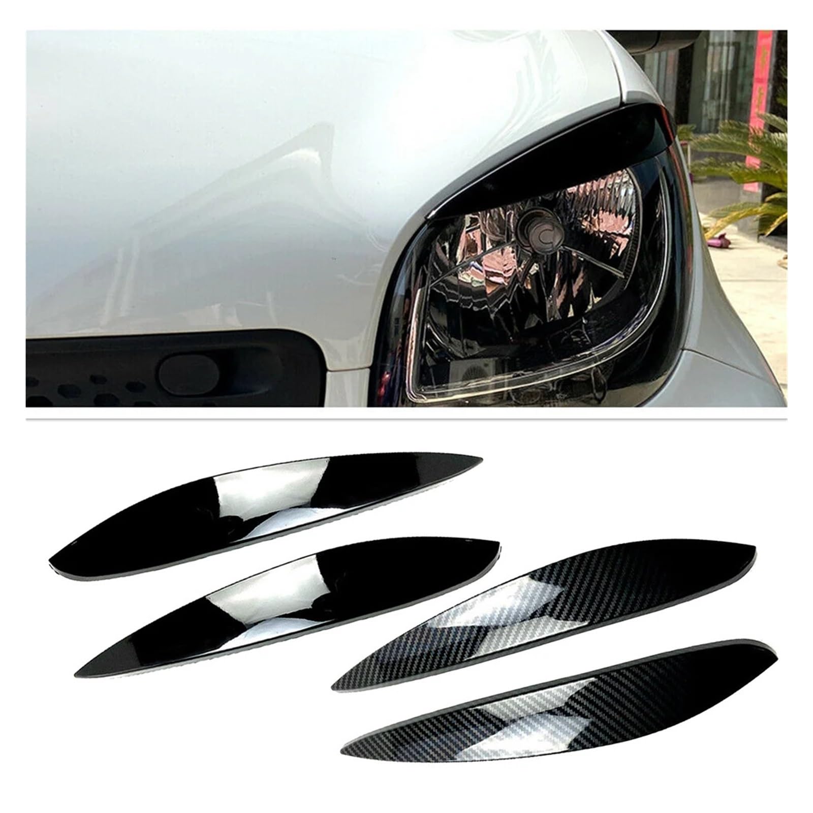 Auto-Scheinwerfer-Augenlid-Deckel-Augenbrauen-Zierabdeckung, Compatible With Mercedes benz, Smart, 2014–2018(Carbon fiber Styling)
