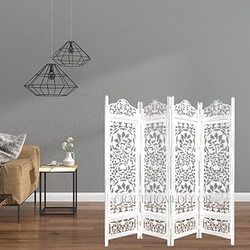 CRAFT HOMEDECOR Wooden Room Partition for Living Room,Room Divider 4 Panel,Partition for Pooja Room,Screen Separator, Partition Wall Divider for Hall|Bedroom|Office|Pooja Room