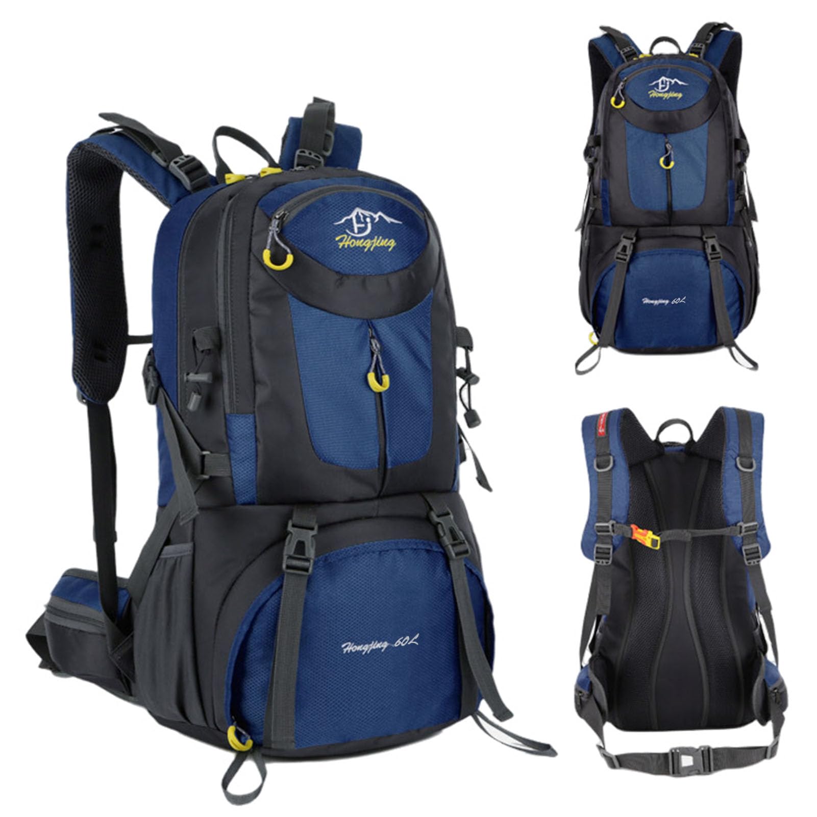 VAODO 60L Waterproof Hiking Backpack, Camping Lightweight Hiking Daypack, Large Capacity Outdoor Sport Trekking Travel Mountaineering Bag, for Women Men Climbing Camping, Dark Blue