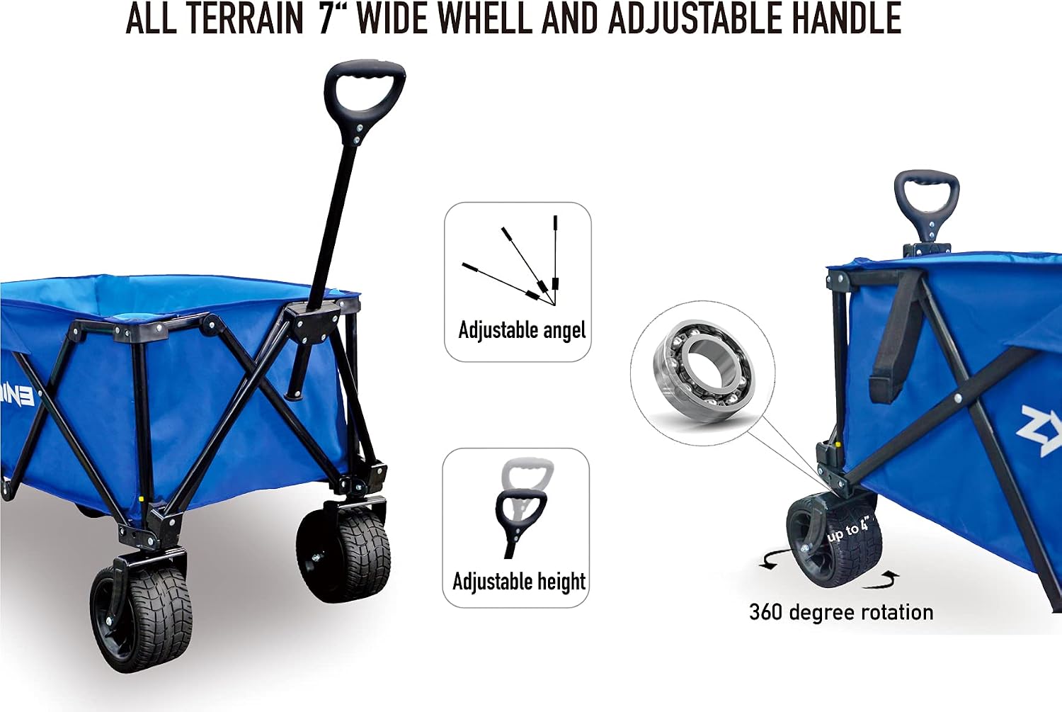 Camping Beach Garden Cart Heavy Duty Collapsible Folding Wagon Utility Outdoor Use with Wide 7" All-Terrain Wheels