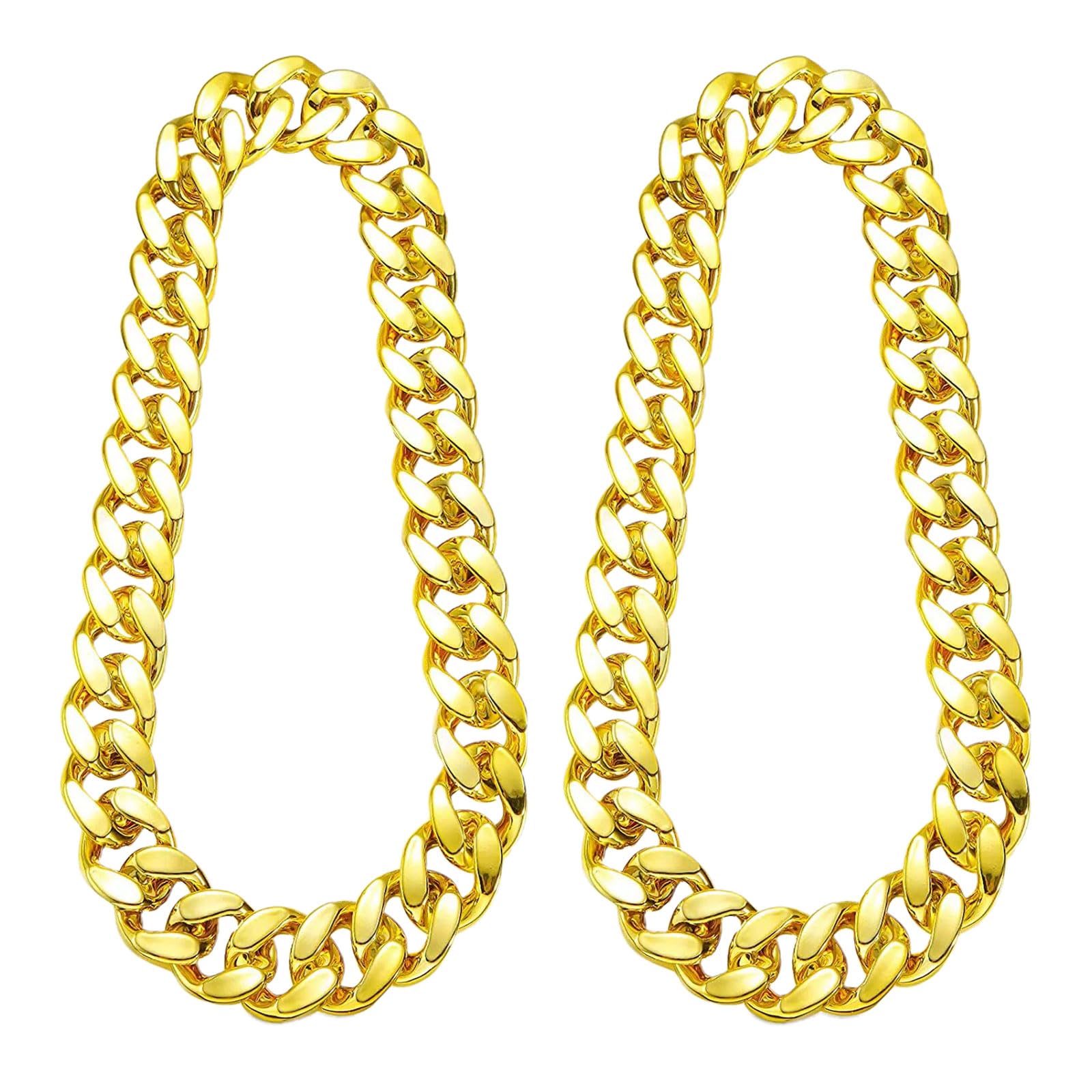 TUONYIS 2 Pcs Chunky Gold Necklace Gold Chain, Gangster Chain Fake, 80s/90s Hip Hop Fancy Dress Accessories for Kids Adult Hippie Accessories for Hippie Rapper Disco Outfit