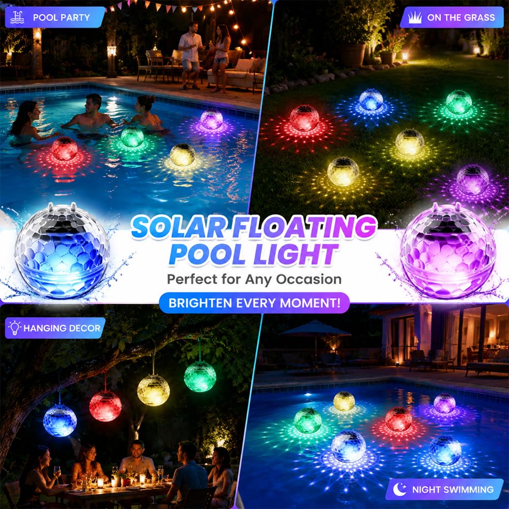 2 Luces Flotantes Piscina Solares, Ø11cm Inflables Bolas Luces solares para Piscina, Impermeables IP44 Solares Esféricas, 7 Colores Cambiantes para Piscina, Jardín, Patio, Césped
