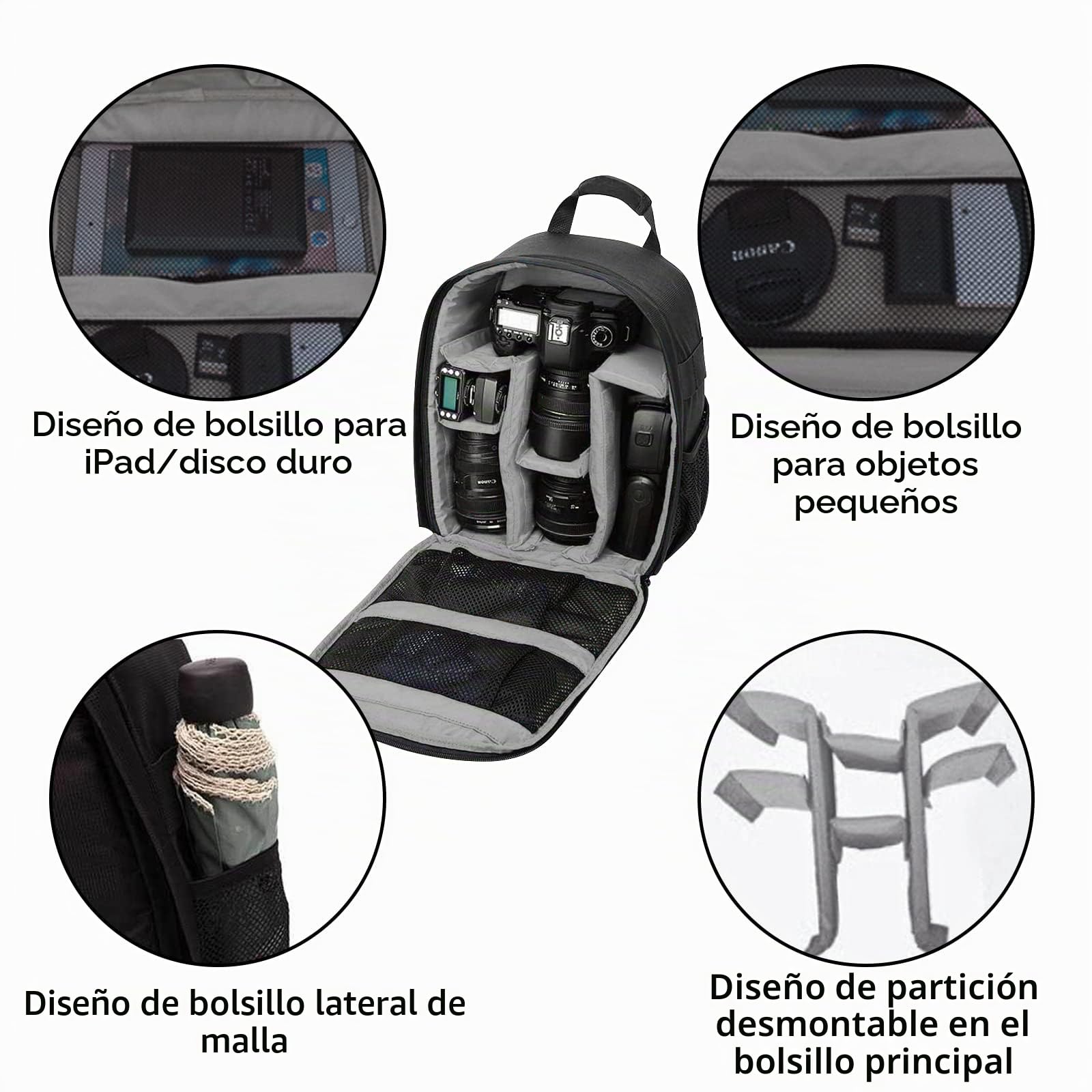 Mochila para Cámara Bolsa para Cámara Profesional para Cámara DSLR/SLR sin espejo, Estuche para Mochila Fotográfica para Fotógrafos de Mujeres y Hombres, Compatible con Lentes Digitales(Gris)
