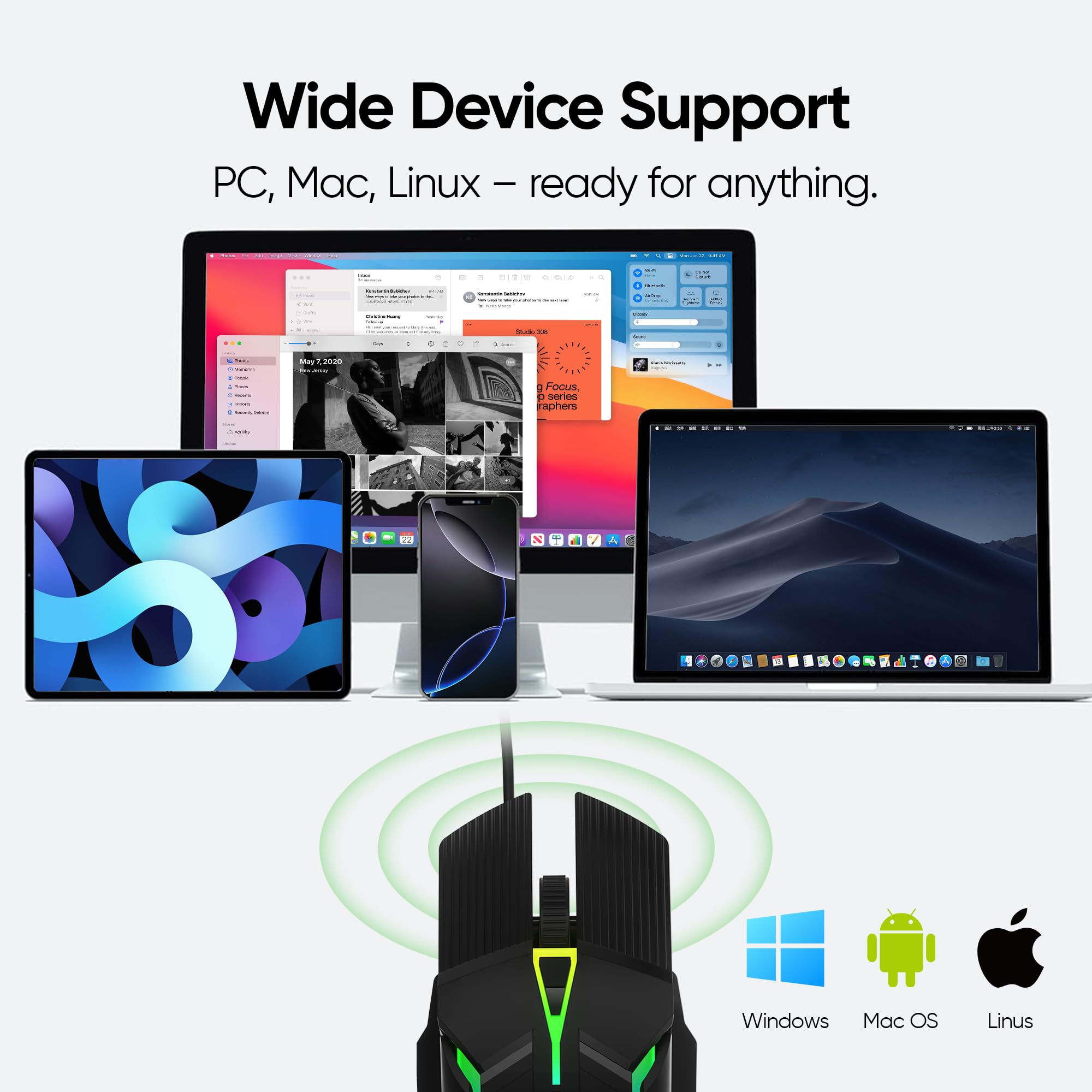 MELOGAGA Ratón óptico para juegos con cable, ligero, USB, con luces LED RGB de 7 colores, 4 DPI ajustables (1200-3200), 6 botones, diseño ergonómico para Windows 7/8/10/XP/Vista y Linux (negro)
