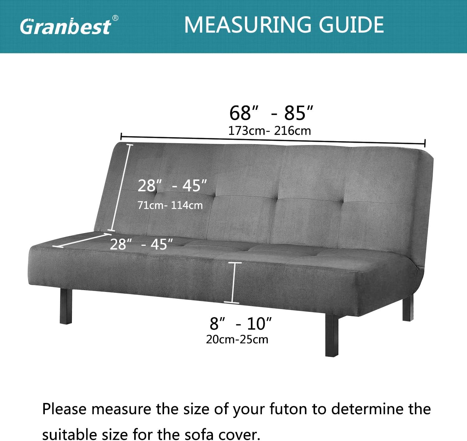 Granbest Water Repellent Futon Cover High Stretch Armless Sofa Covers Foldable Sofa Bed Covers Jacquard Futon Slipcover Waterproof Furniture Protector for Kids, Pets (Futon, Gray)