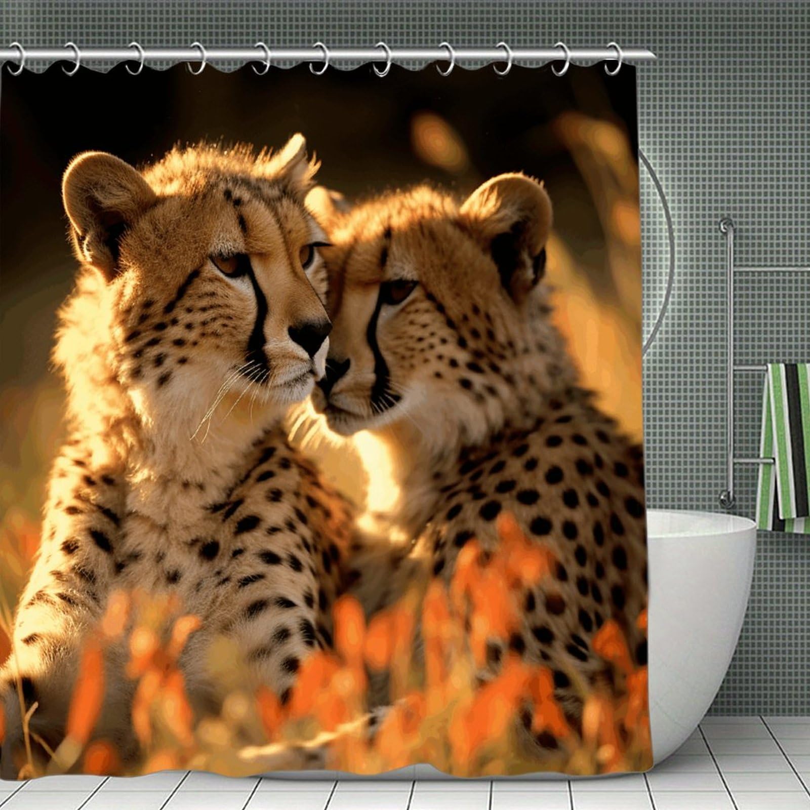 VstaDank Cheetah Love Bath Curtain Elegant Heavy Duty Shower Curtains 70x70 in Rustic Farmhouse Cloth Shower Curtains Neutral Modern Bath Curtain for Bathroom