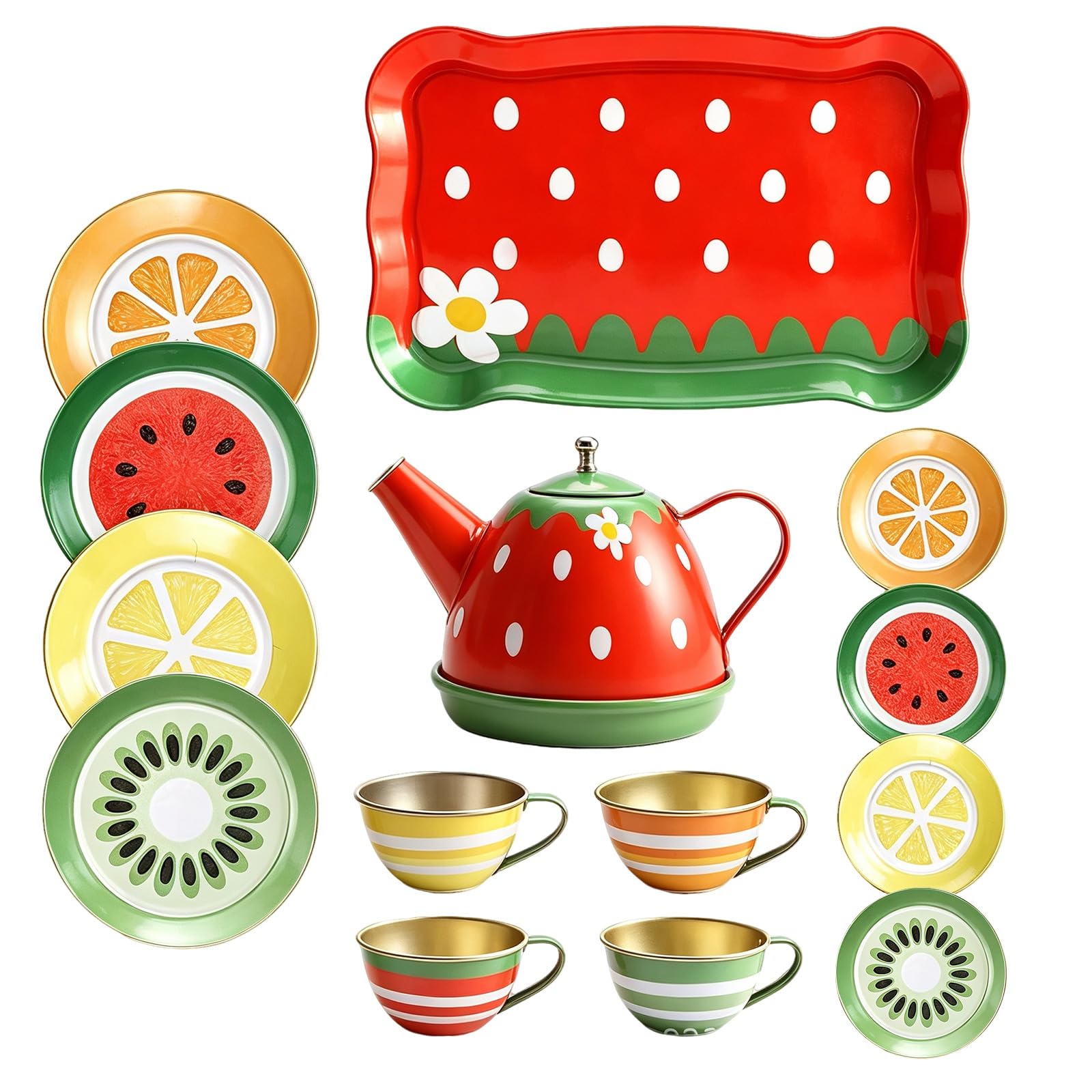 Kids Tea Set, 14Pcs Tea Party Set for Little Girls, Kitchen Pretend Play (B)